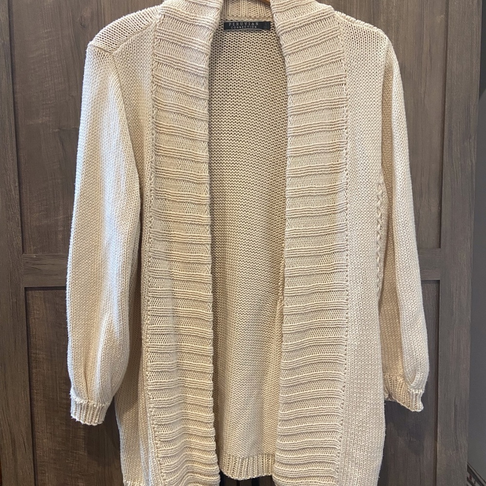 Peruvian Connection Cream Open-Front Knit Cardigan Sweater